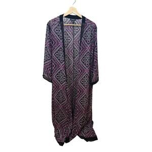 Torrid Women’s Plus Boho Ruana Kimono Duster Open Front 3/4 Sleeve Purple Black